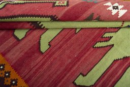 Full view of 2000s Persian Gabbeh rug from Iran / Persia, 251 × 141 cm in Red tones