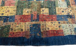 Close-up detail of New Persian Gabbeh rug from Iran / Persia showing Wool weave