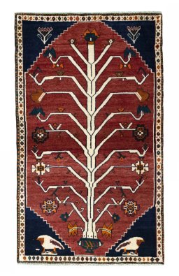 Full view of 2000s Persian Gabbeh rug from Iran / Persia, 176 × 102 cm in Red tones