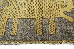 Close-up detail of 2000s Persian Gabbeh rug from Iran / Persia showing Wool weave