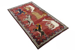 Close-up detail of 2000s Persian Gabbeh rug from Iran / Persia showing Wool weave
