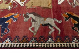 Close-up detail of 2000s Persian Gabbeh rug from Iran / Persia showing Wool weave
