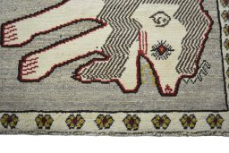 Close-up detail of 2000s Persian Gabbeh rug from Iran / Persia showing Wool weave