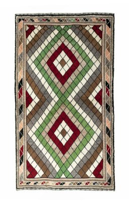 Full view of 2000s Persian Gabbeh rug from Iran / Persia, 211 × 116 cm in Multi Color tones