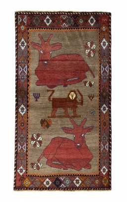 Full view of 2000s Persian Gabbeh rug from Iran / Persia, 204 × 107 cm in Brown tones