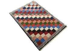 Close-up detail of 2000s Persian Gabbeh rug from Iran / Persia showing Wool weave