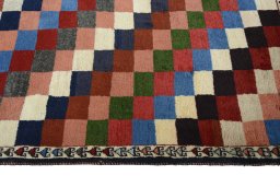 Close-up detail of 2000s Persian Gabbeh rug from Iran / Persia showing Wool weave