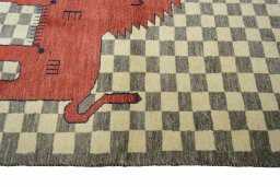 Close-up detail of New Persian Gabbeh rug from Iran / Persia showing Wool weave