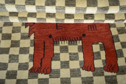 Full view of New Persian Gabbeh rug from Iran / Persia, 192 × 122 cm in Beige tones