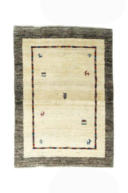 Full view of New Persian Gabbeh rug from Iran / Persia, 152 × 107 cm in Beige tones