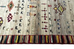Close-up detail of 2000s Persian Gabbeh rug from Iran / Persia showing Wool weave