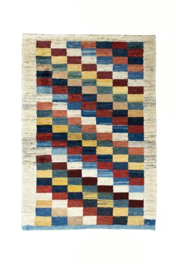 Full view of New Persian Gabbeh rug from Iran / Persia, 143 × 100 cm in Multi Color tones