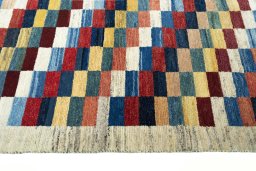 Close-up detail of New Persian Gabbeh rug from Iran / Persia showing Wool weave