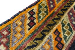 Full view of 2000s Persian Gabbeh rug from Iran / Persia, 232 × 130 cm in Red tones