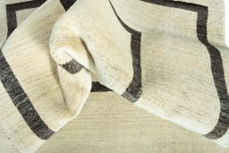 Corner detail of New Persian Gabbeh rug showing border pattern and Wool pile