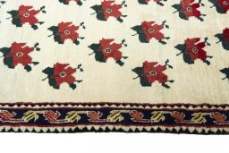 Close-up detail of 2000s Persian Gabbeh rug from Iran / Persia showing Wool weave