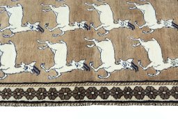 Close-up detail of 2000s Persian Gabbeh rug from Iran / Persia showing Wool weave