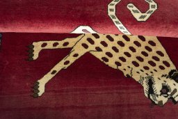 Full view of 2000s Persian Gabbeh rug from Iran / Persia, 140 × 90 cm in Red tones