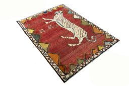 Close-up detail of 2000s Persian Gabbeh rug from Iran / Persia showing Wool weave