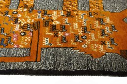 Close-up detail of 2000s Persian Gabbeh rug from Iran / Persia showing Wool weave