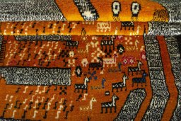 Full view of 2000s Persian Gabbeh rug from Iran / Persia, 156 × 101 cm in Yellow tones