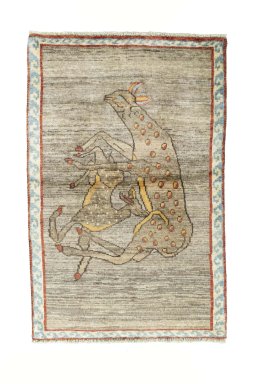 Full view of 2000s Persian Gabbeh rug from Iran / Persia, 158 × 102 cm in Brown tones