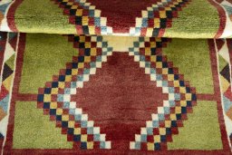 Full view of 2000s Persian Gabbeh rug from Iran / Persia, 142 × 97 cm in Multi Color tones