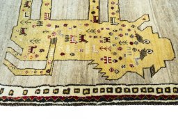 Close-up detail of 2000s Persian Gabbeh rug from Iran / Persia showing Wool weave