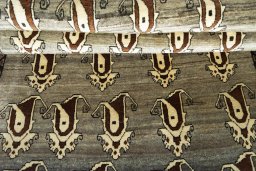 Close-up detail of 2000s Persian Gabbeh rug from Iran / Persia showing Wool weave