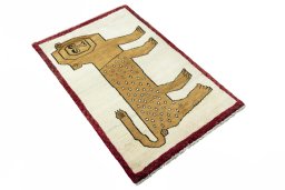 Close-up detail of 2000s Persian Gabbeh rug from Iran / Persia showing Wool weave