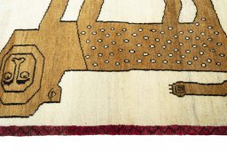 Close-up detail of 2000s Persian Gabbeh rug from Iran / Persia showing Wool weave