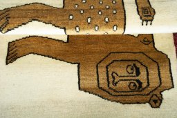 Full view of 2000s Persian Gabbeh rug from Iran / Persia, 128 × 84 cm in Beige tones