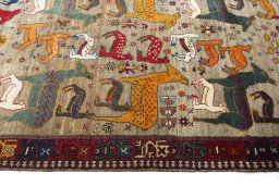 Close-up detail of 2000s Persian Gabbeh rug from Iran / Persia showing Wool weave