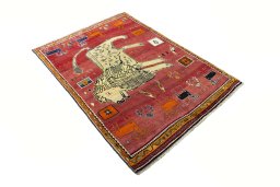 Close-up detail of 2000s Persian Gabbeh rug from Iran / Persia showing Wool weave