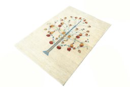 Corner detail of New Persian Gabbeh rug showing border pattern and Wool pile