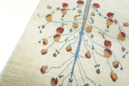 Backside of handmade New Persian Gabbeh rug showing knot structure and weave density