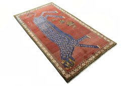 Close-up detail of 2000s Persian Gabbeh rug from Iran / Persia showing Wool weave