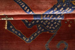 Full view of 2000s Persian Gabbeh rug from Iran / Persia, 215 × 122 cm in Red tones