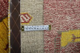 Close-up detail of 2000s Persian Gabbeh rug from Iran / Persia showing Wool weave