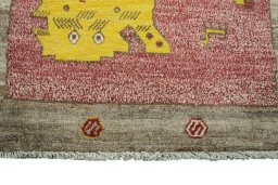 Central medallion detail of 2000s Persian Gabbeh rug from Iran / Persia