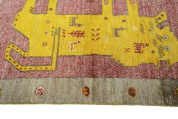 Close-up detail of 2000s Persian Gabbeh rug from Iran / Persia showing Wool weave