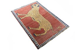 Close-up detail of 2000s Persian Gabbeh rug from Iran / Persia showing Wool weave