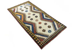 Close-up detail of 2000s Persian Gabbeh rug from Iran / Persia showing Wool weave