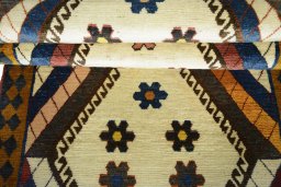 Full view of 2000s Persian Gabbeh rug from Iran / Persia, 200 × 103 cm in Multi Color tones