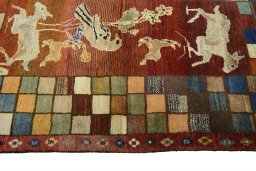 Close-up detail of 2000s Persian Gabbeh rug from Iran / Persia showing Wool weave
