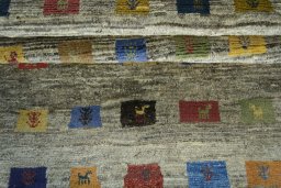 Full view of New Persian Gabbeh rug from Iran / Persia, 137 × 100 cm in Gray tones