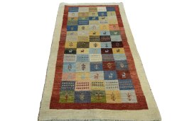Surface texture of New Persian Gabbeh rug with natural Wool and intricate pattern