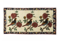 Full view of 2000s Persian Gabbeh rug from Iran / Persia, 185 × 90 cm in Beige tones