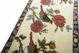 Backside of handmade 2000s Persian Gabbeh rug showing knot structure and weave density