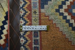 Close-up detail of 2000s Persian Gabbeh rug from Iran / Persia showing Wool weave